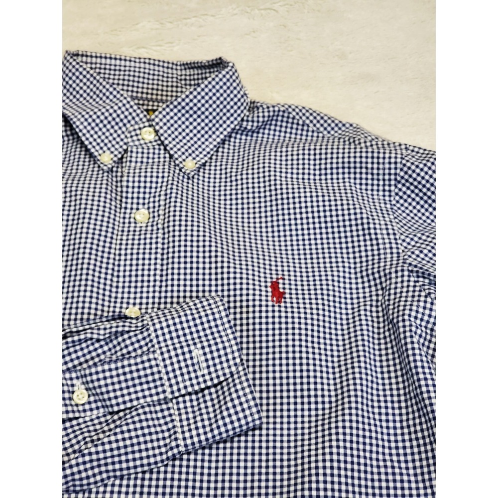 Ralph Lauren Blue Label Blue White Plaid Dress Shirt Medium Office Work Classic